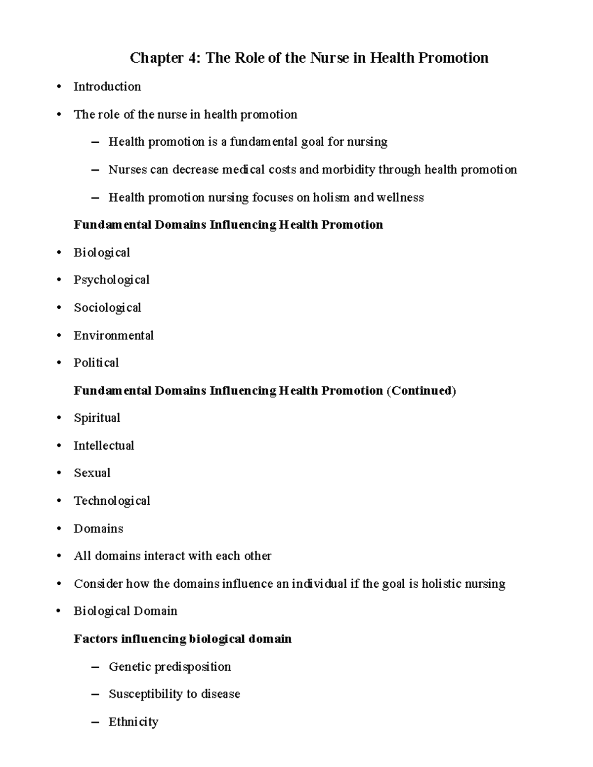 N120 Chapter 4 Health Promotion in Nursing Chapter 4 The Role