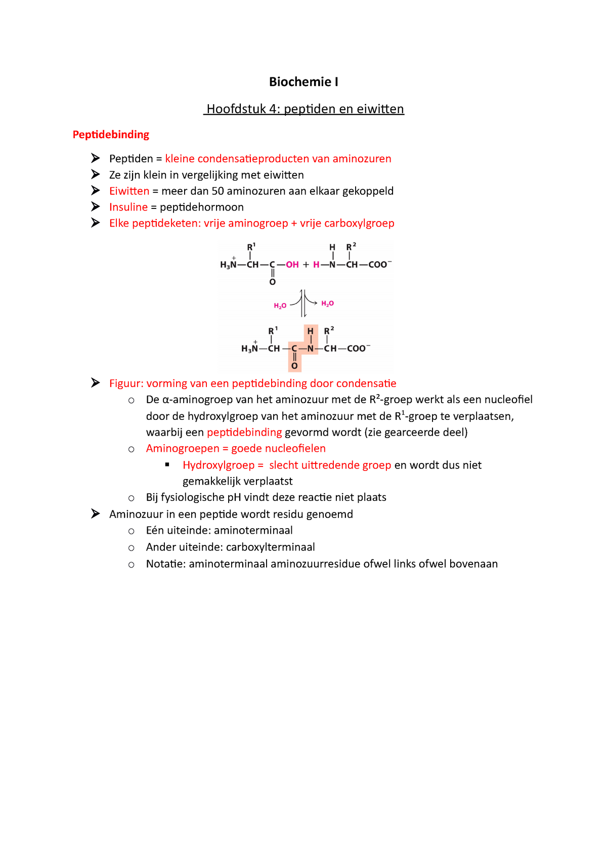 Biochemie Hoofdstuk 4 Biochemie I Hoofdstuk 4 Peptiden En Eiwitten Peptidebinding Peptiden 3690