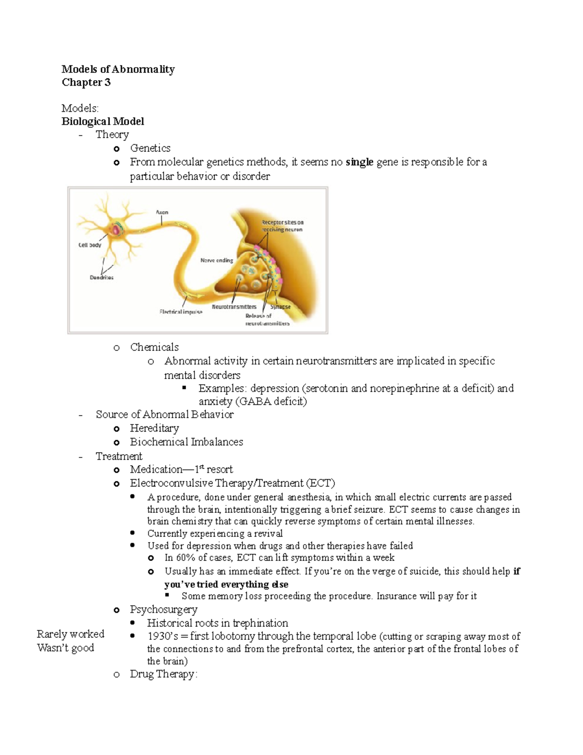 PSY405 Ch3 - Lecture Notes Chapter 3 - Models Of Abnormality Chapter 3 ...