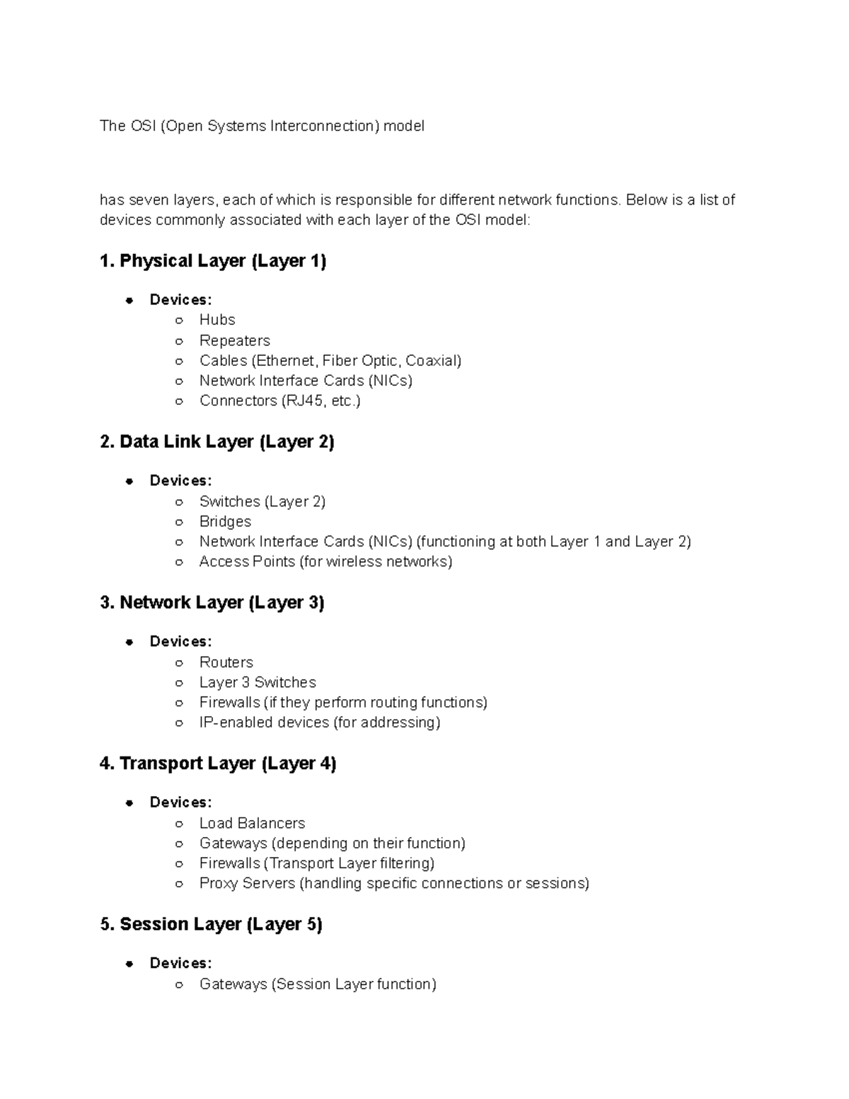 The OSI (Open Systems Interconnection) model - Below is a list of ...
