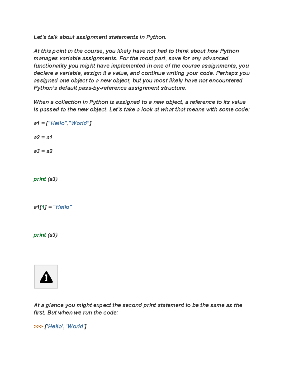 Object code - Let’s talk about assignment statements in Python. At this ...