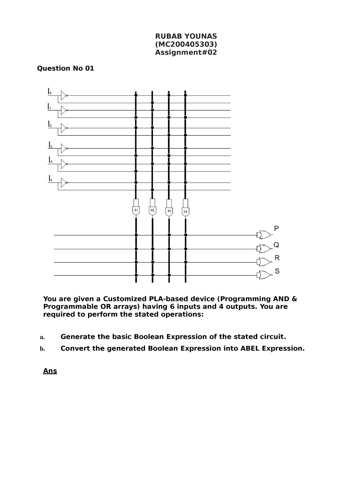 CS302 Assignment 2 Solution - RUBAB YOUNAS (MC200405303) Assignment ...