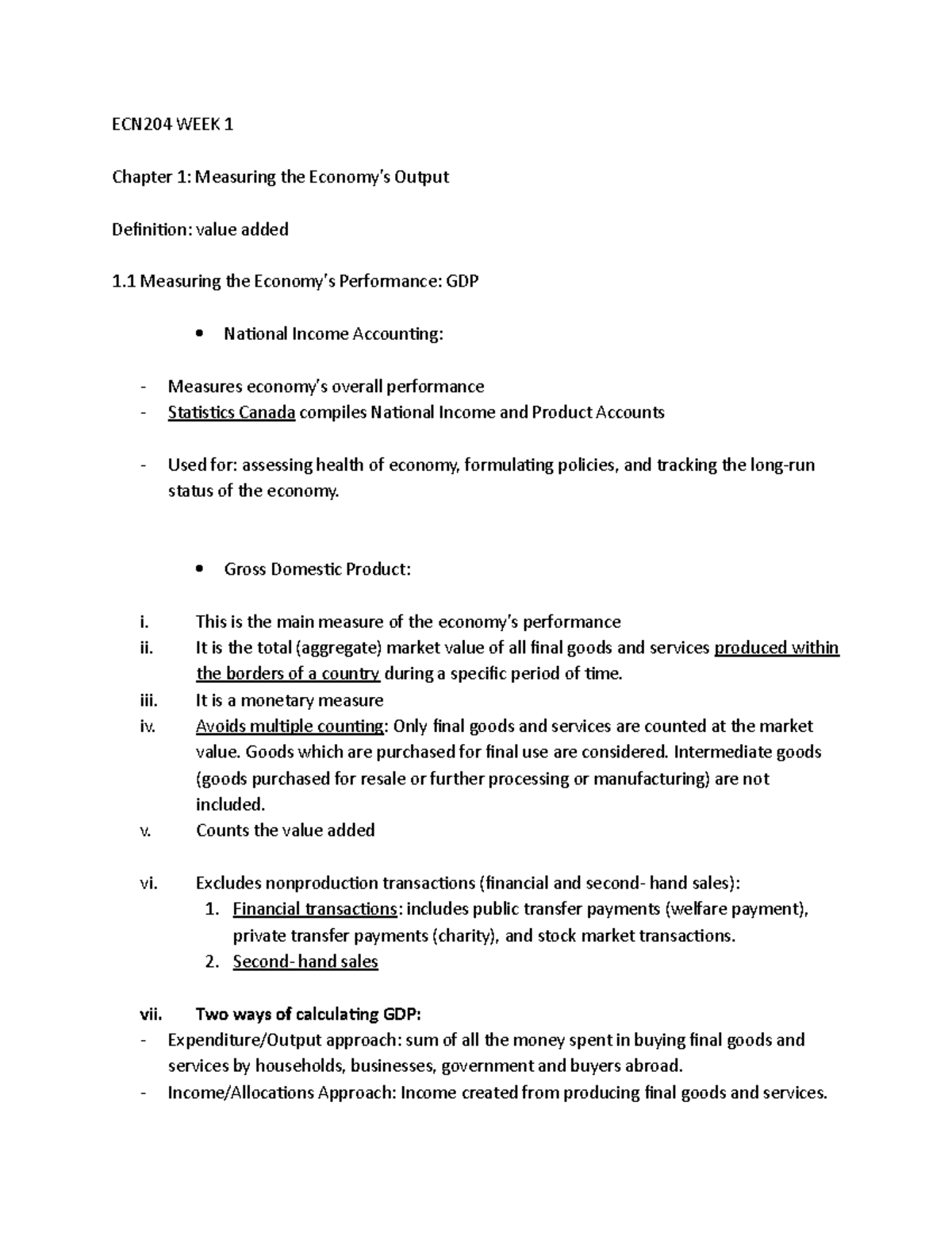 W1 notes - Lecture 1 discusses about chapter 7 - real and nominal gdp ...