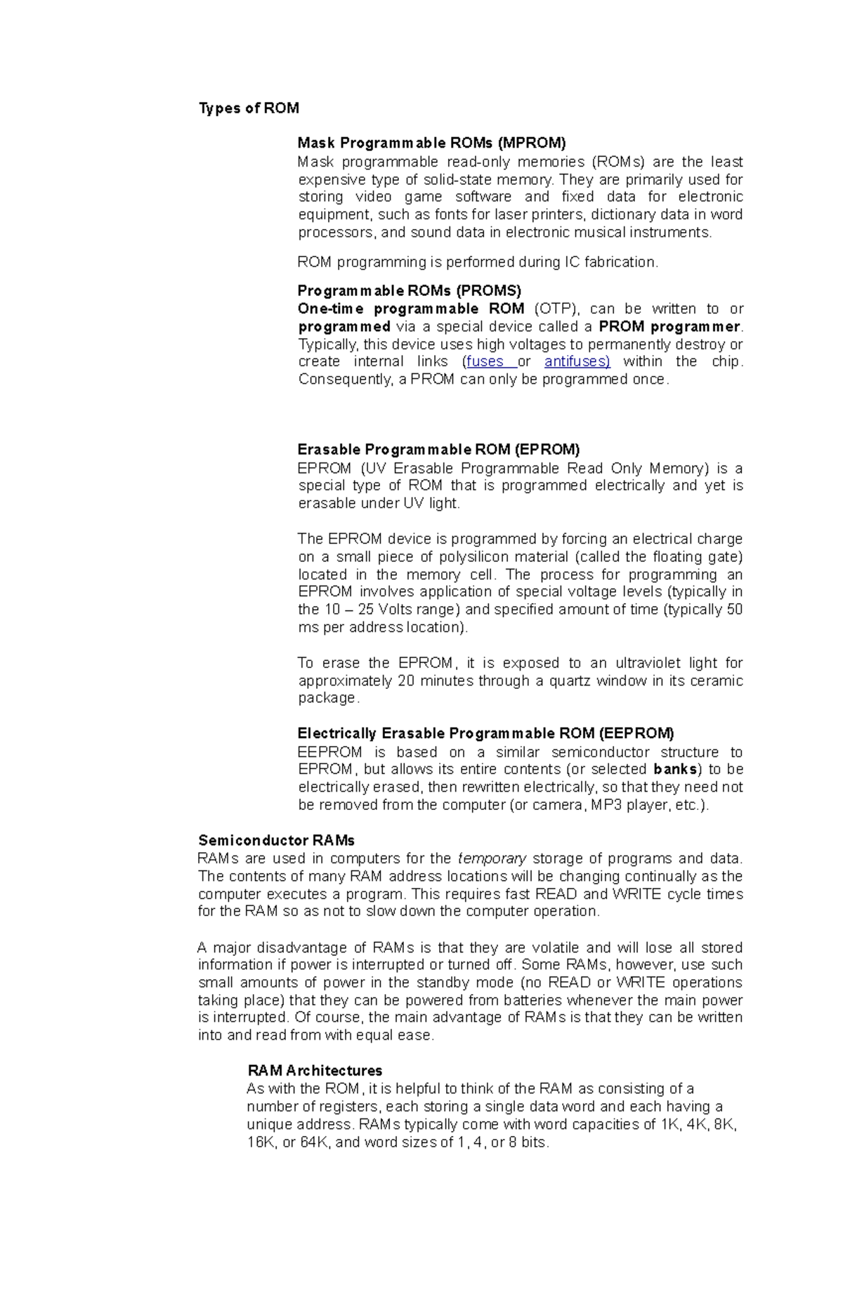 Module7Types of ROM MODULE Types of ROM Mask Programmable ROMs