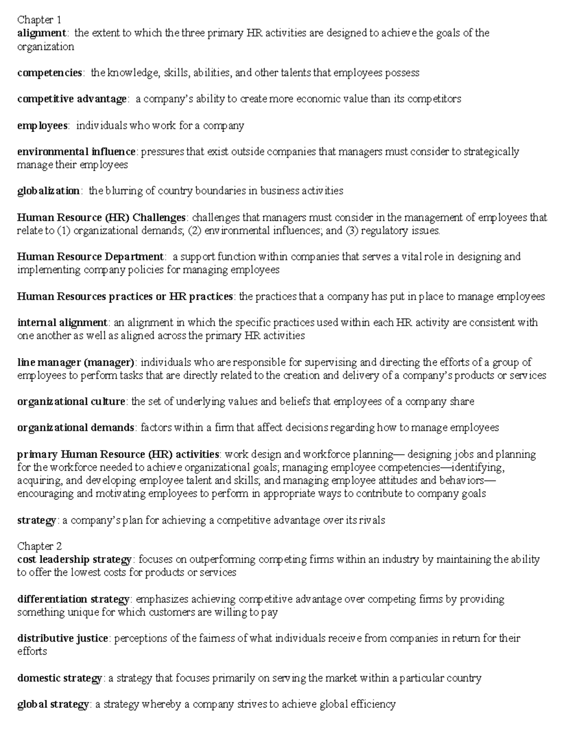 Notes Chapter 1 Alignment The Extent To Which The Three Primary HR 