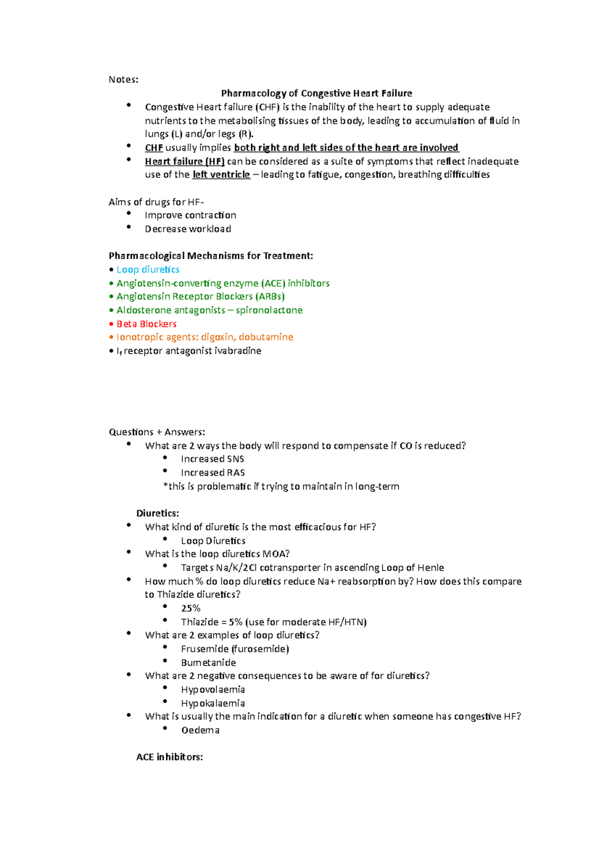 Pharmacology of Congestive Heart Failure - Notes: Pharmacology of ...