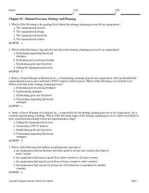 Chapter 02 Human Resource Strategy and Planning - : s: e: Chapter