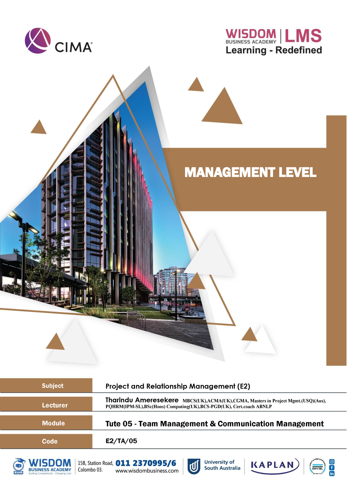 E2 Tute 5 Management Performance E2 Cima Operational - MANAGEMENT LEVEL ...