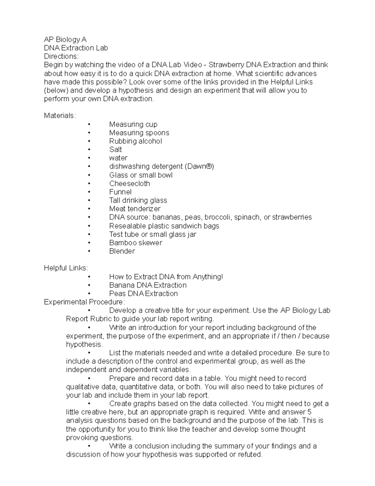 Strawberry Dna Extraction Lab Worksheet