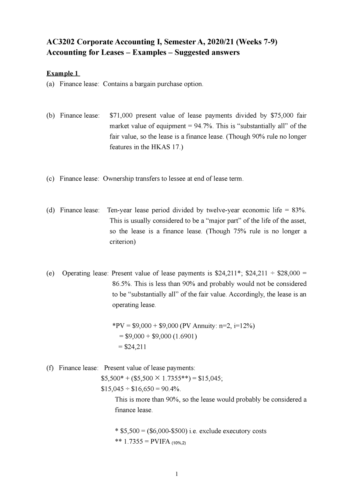 Wk7-9 Leases Examples Solutions - AC3202 Corporate Accounting I ...