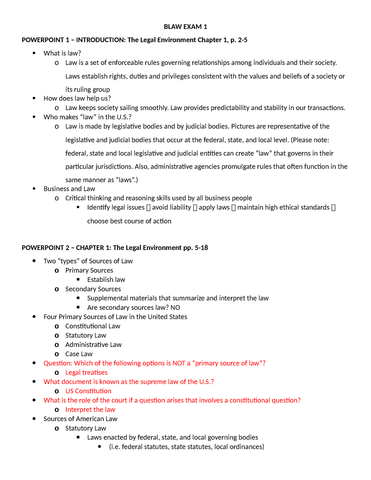 BLAW 243 Exam 1 - RAw - BLAW EXAM 1 POWERPOINT 1 – INTRODUCTION: The ...