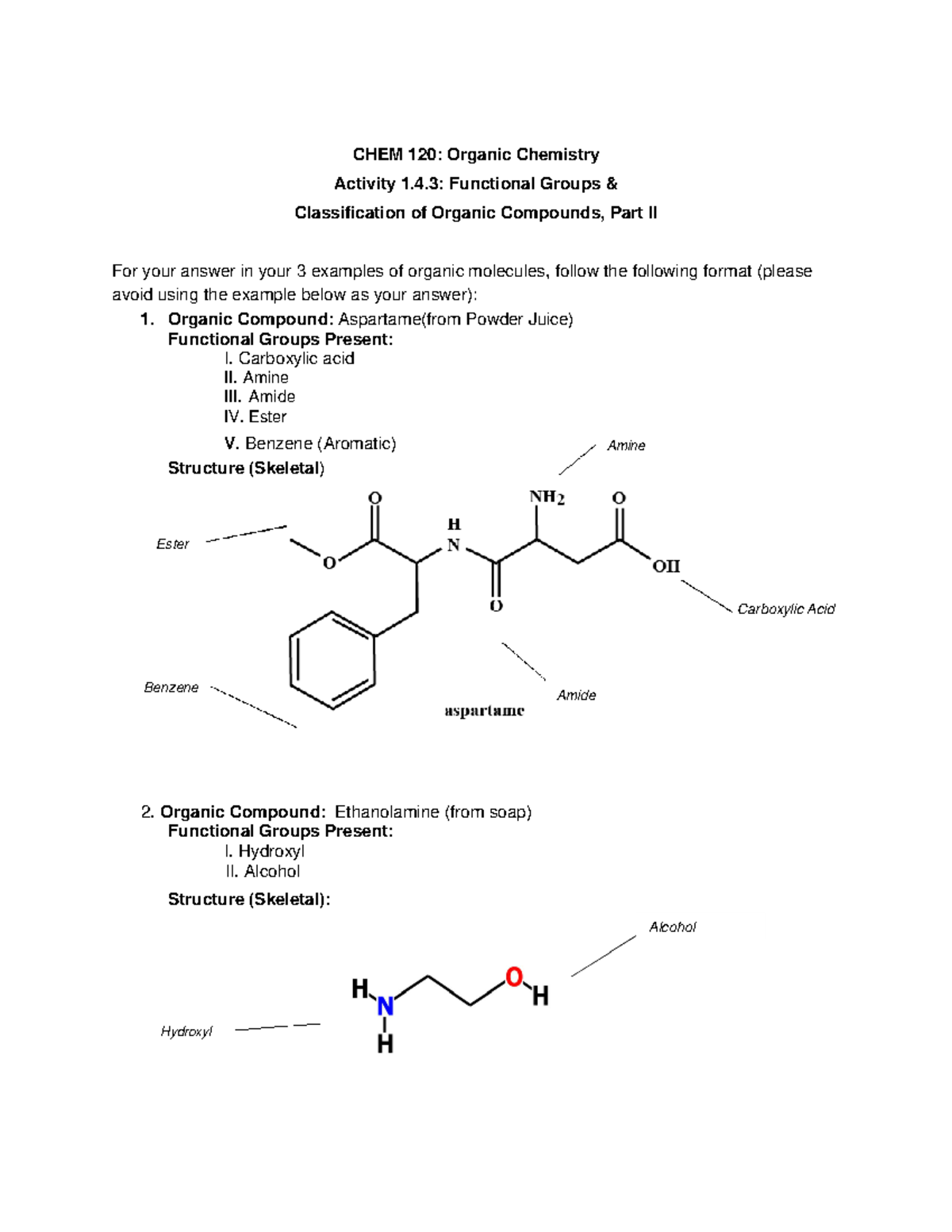 Chem 120 Organic Chemistry Functional Groups And Classification Of ...