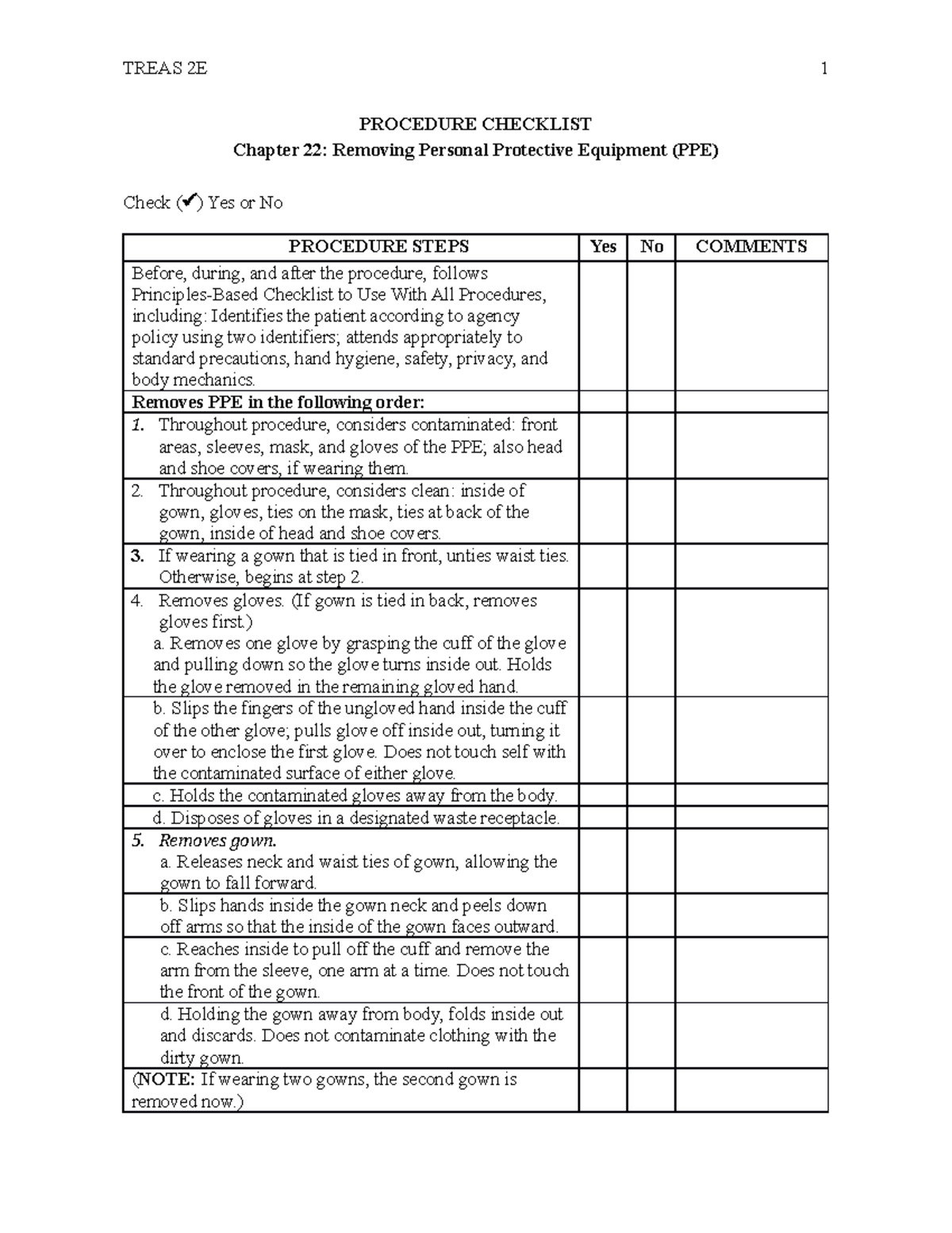 Fadavis treas, 9534, basic nursing, chk, chp22-03 - TREAS 2E PROCEDURE ...