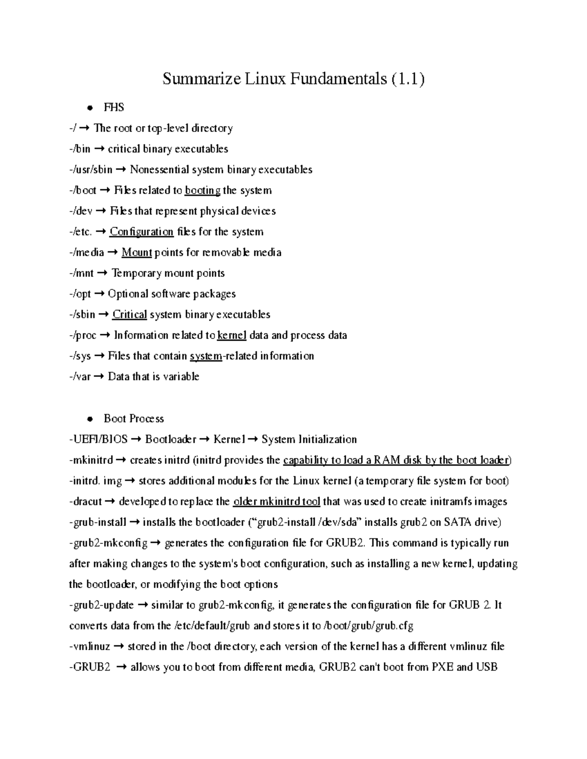 Linux+ cram1 - Summarize Linux Fundamentals (1) FHS -/ → The root or ...