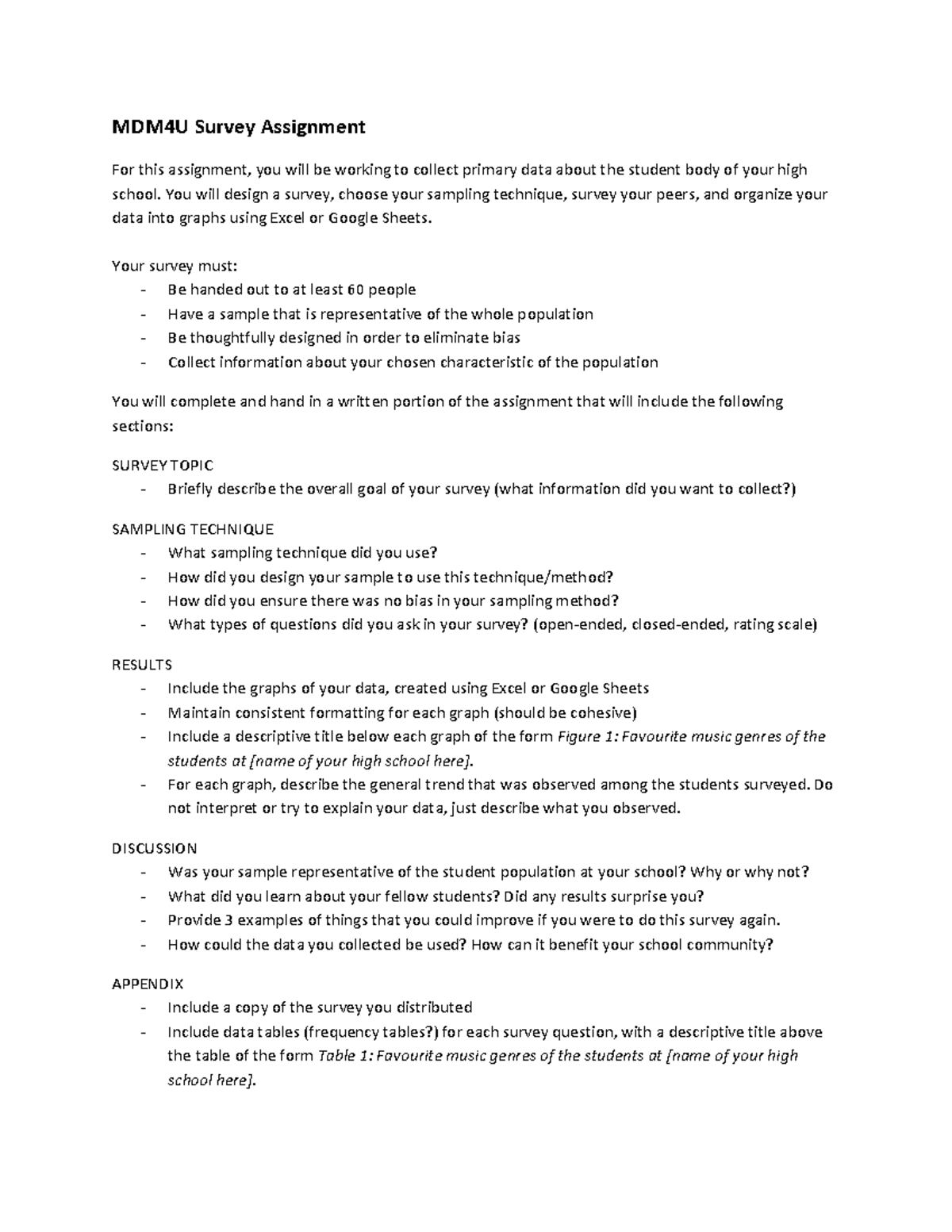 MDM4U Survey Assignment for third year - MDM4U Survey Assignment For ...