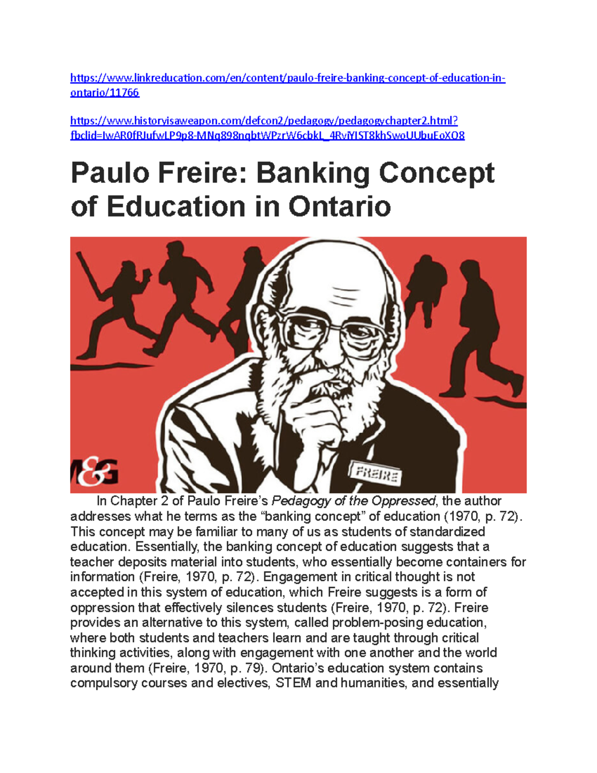 Paulo Freire Banking method of education - - Studocu