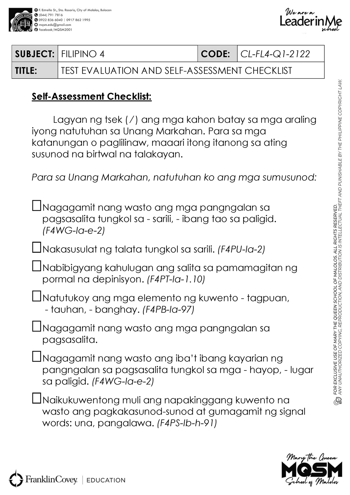 What Is Self Assessment Checklist