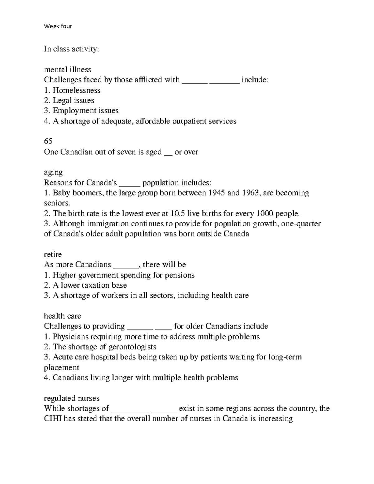 In class activity pt 1 answer key - In class activity: mental illness ...