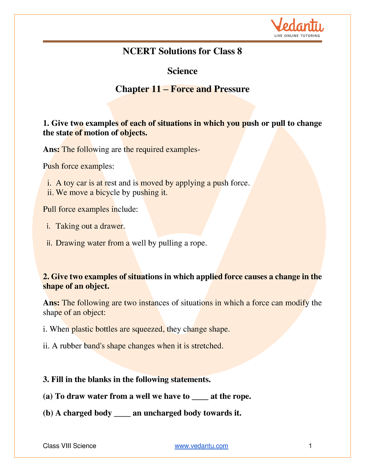 Force And Pressure - NCERT Solutions For Class 8 Science Chapter 11 ...