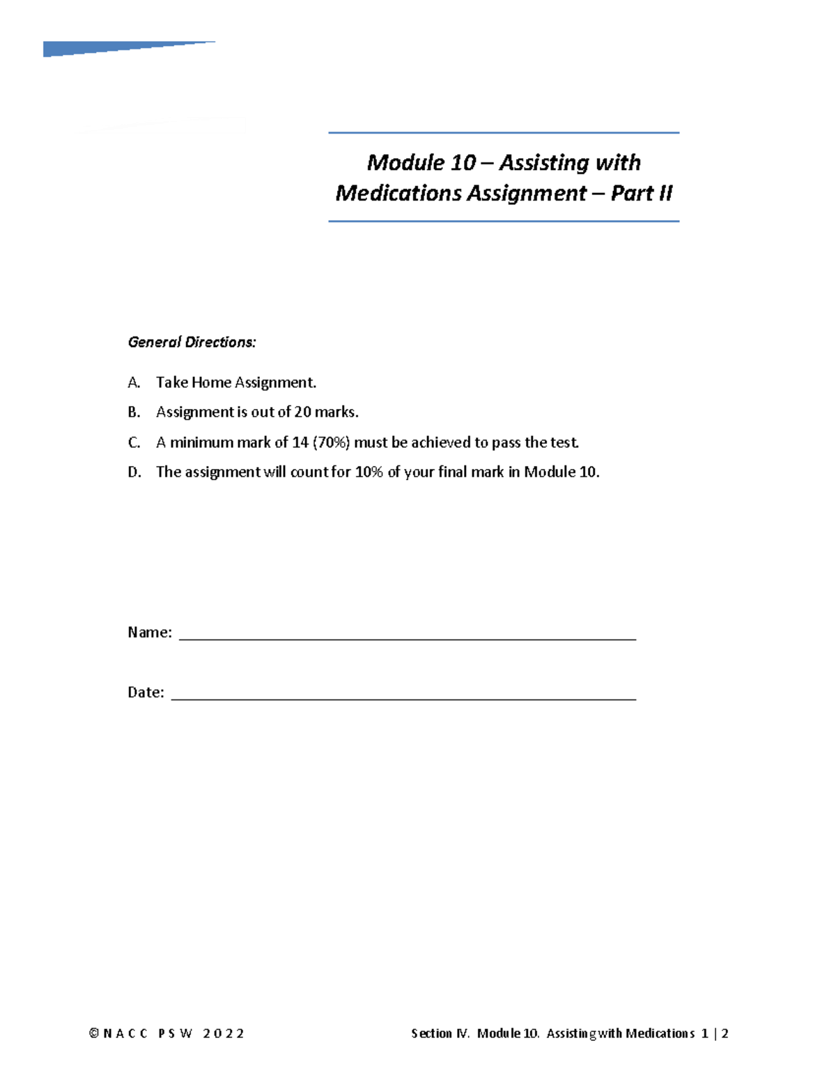 Assigmt - Module 10 Assisting With Medications-Part II - © N A C C P S ...