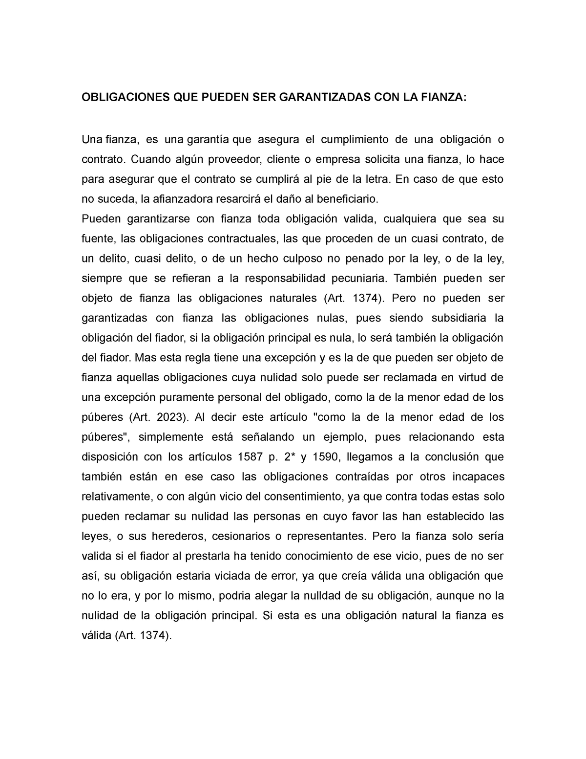 LA Fianza - OBLIGACIONES QUE PUEDEN SER GARANTIZADAS CON LA FIANZA: Una ...