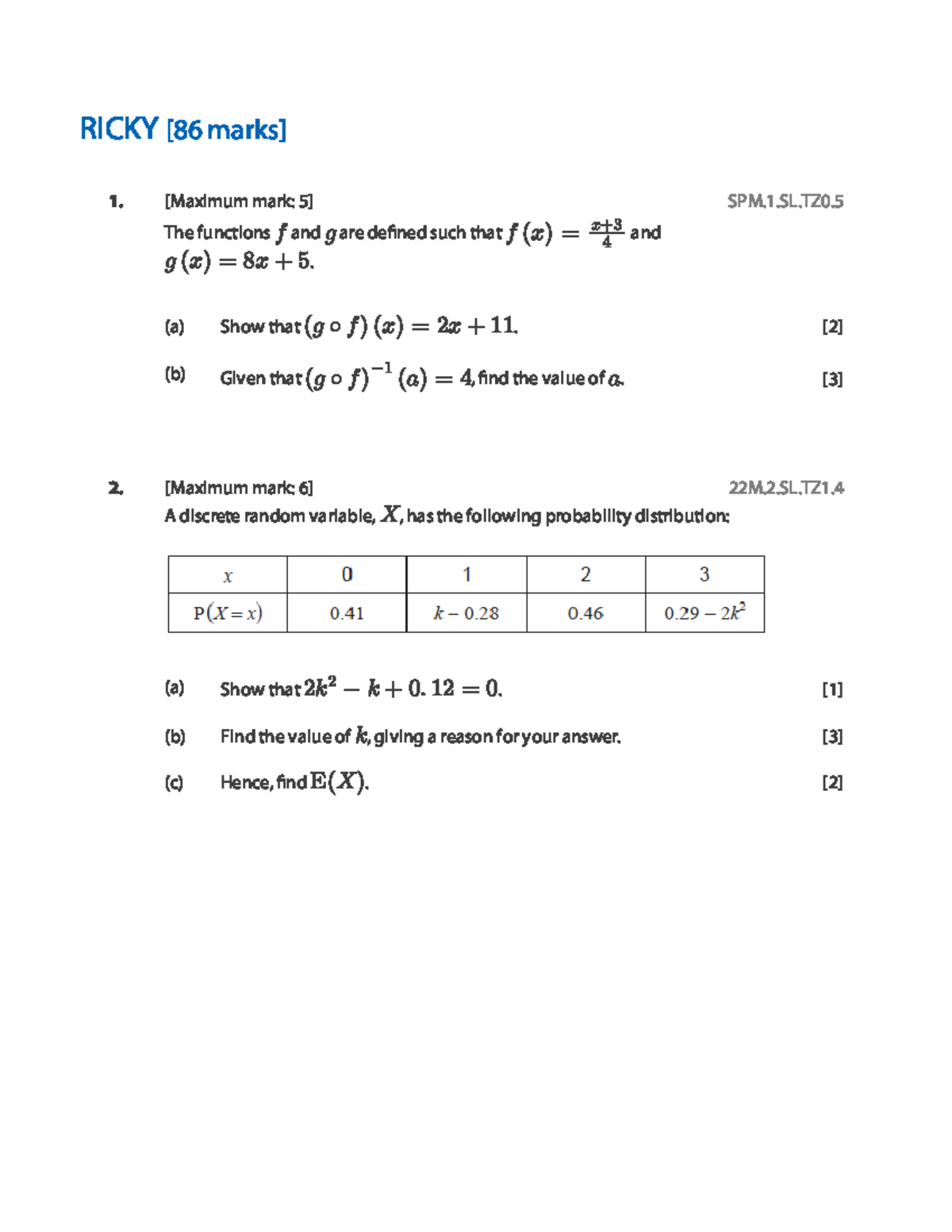 Functions M25 - RICKY [86 marks] 1. [Maximum mark: 5] SPM.1.SL. The ...