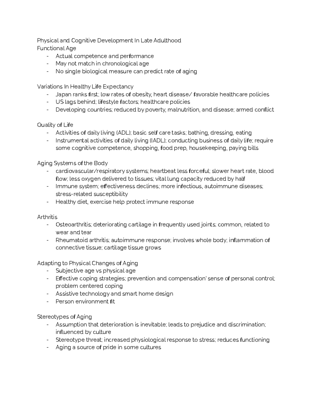 Chapter 17 notes - Physical and Cognitive Development In Late Adulthood ...