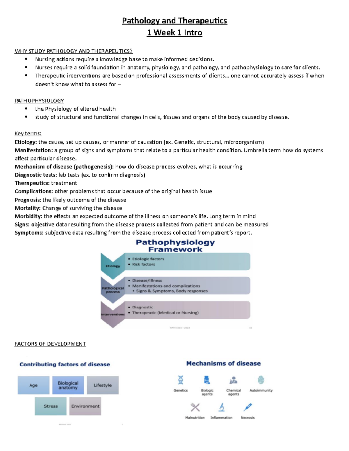 Week 1- Patho Intro - Pathology and Therapeutics 1 Week 1 Intro WHY ...