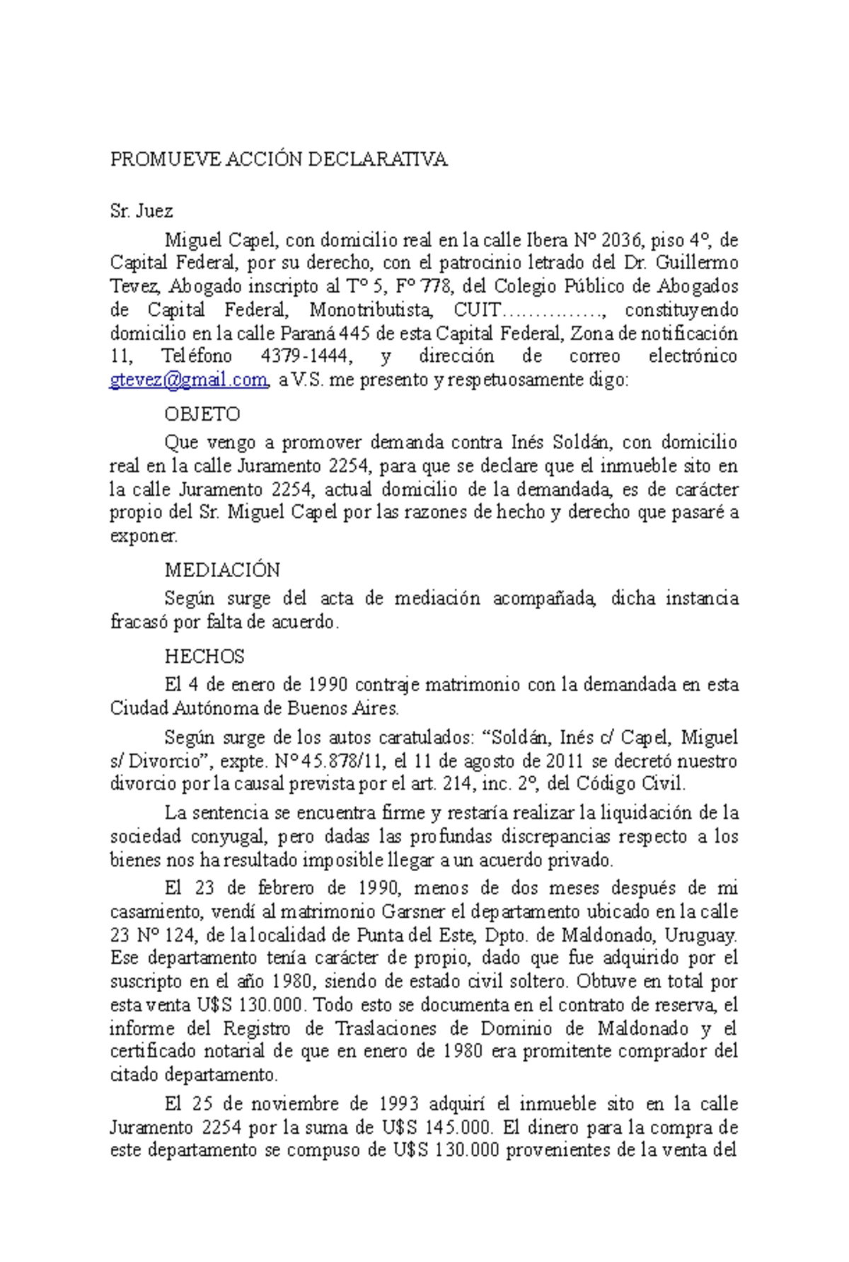 Accion Declarativa ART 322 Cpccn Modelos Civil Familia PROMUEVE 