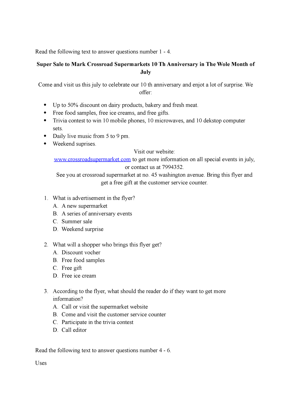 50 Soal Kel Haikal Ix Soal Soal Read The Following Text To Answer Questions Number Super Sale To Mark Crossroad Supermarkets 10 Th Anniversary In The Wole Studocu