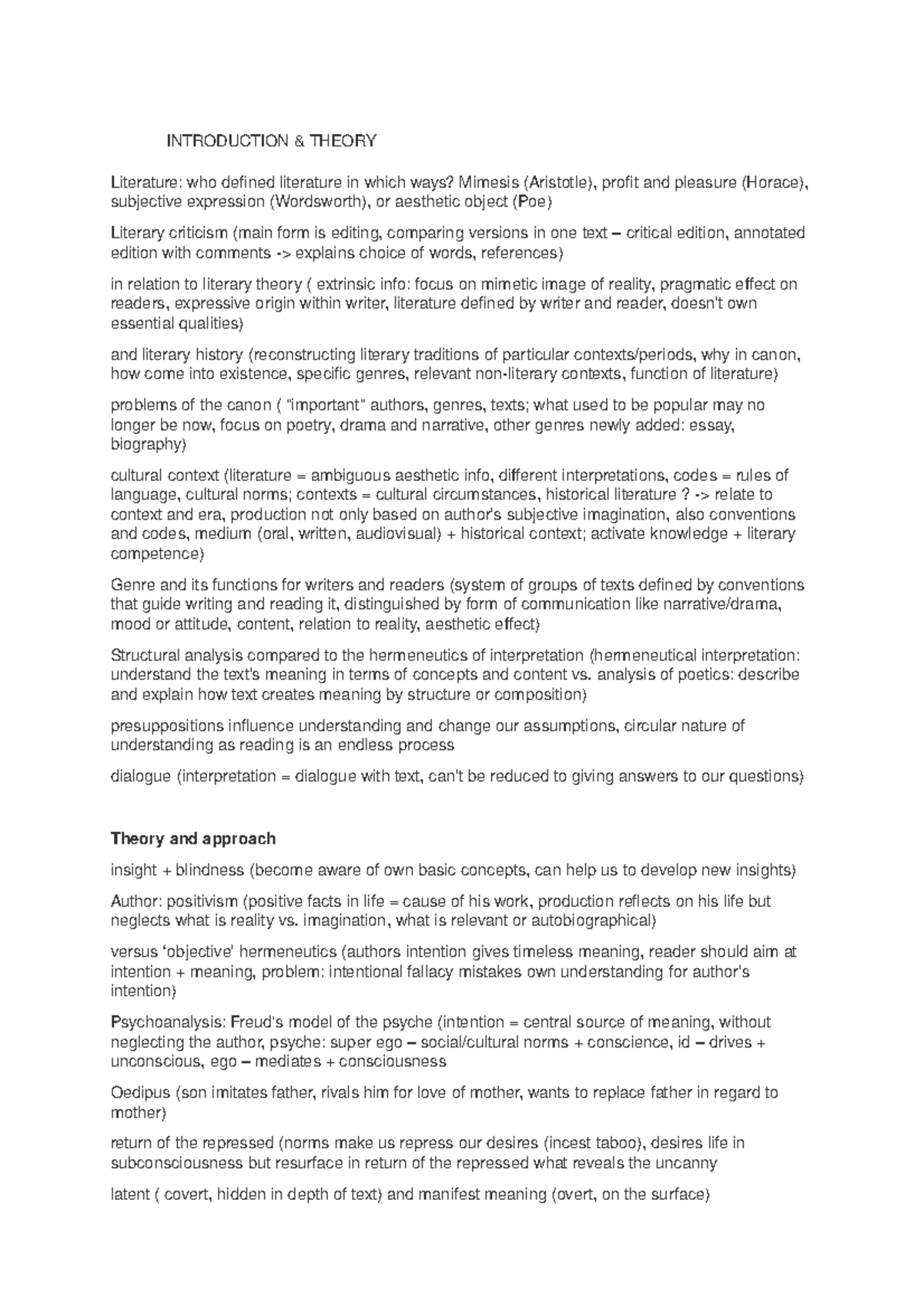 shortened summary for Analyzing Literature INTRODUCTION & THEORY