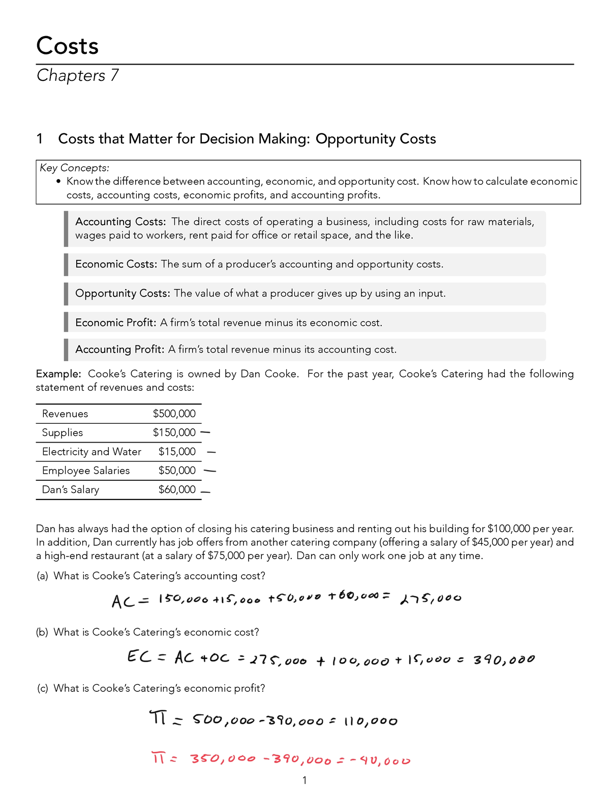 Chapter 7 Student - Lecture Notes - Costs Chapters 7 1 Costs That ...