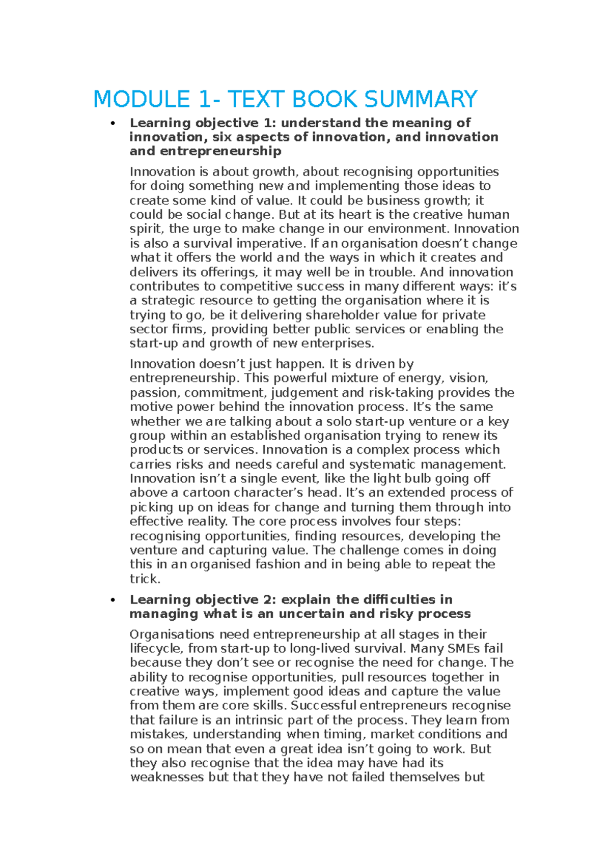 M Odule 1 text book summary innovation and marketing - MODULE 1- TEXT ...