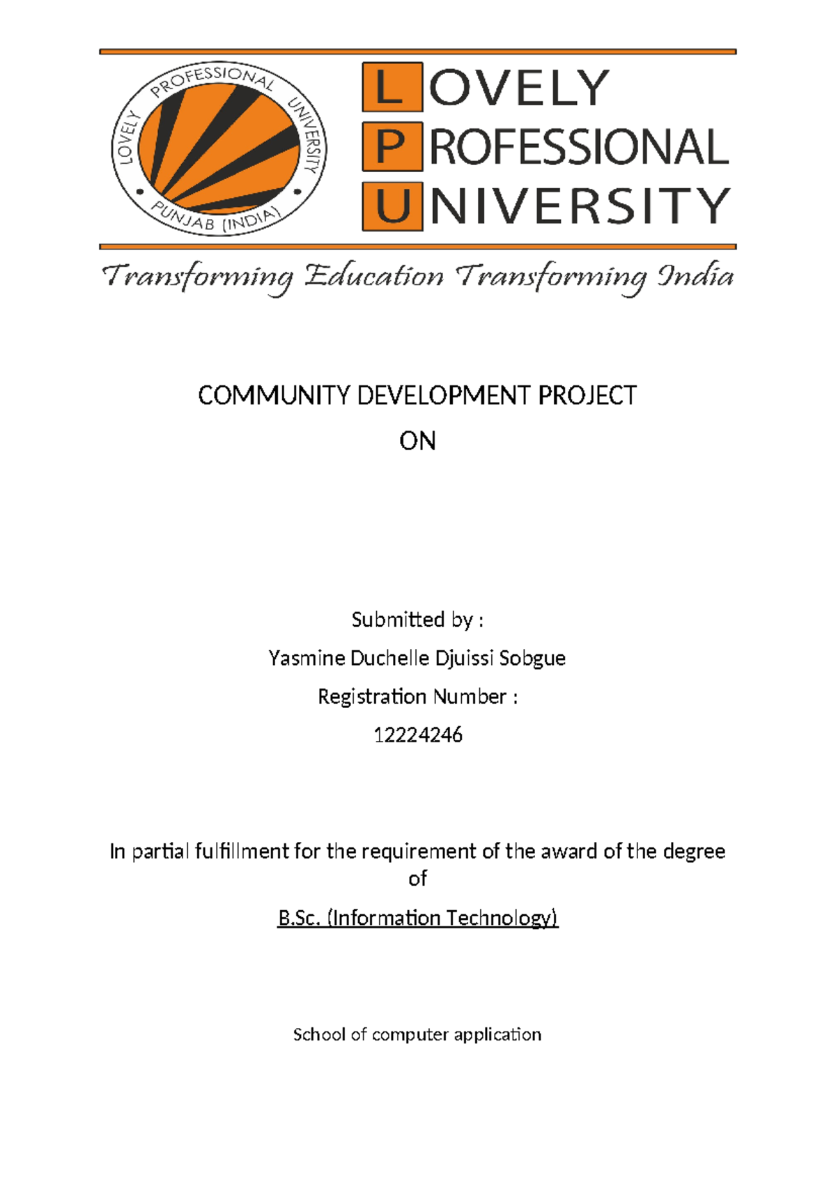 Community Development Project - COMMUNITY DEVELOPMENT PROJECT ON ...