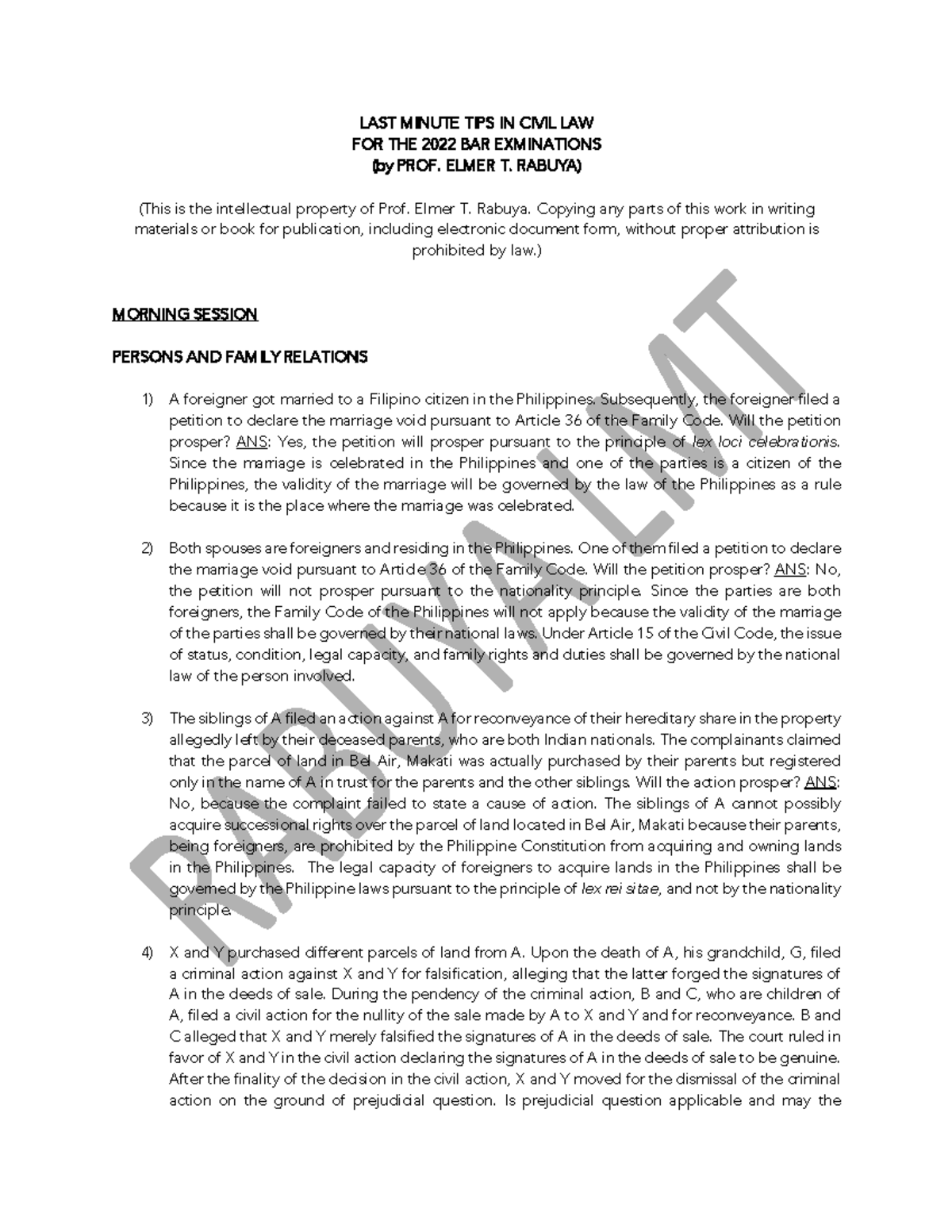 RabuyaLMTMorning reviewer LAST MINUTE TIPS IN CIVIL LAW FOR THE