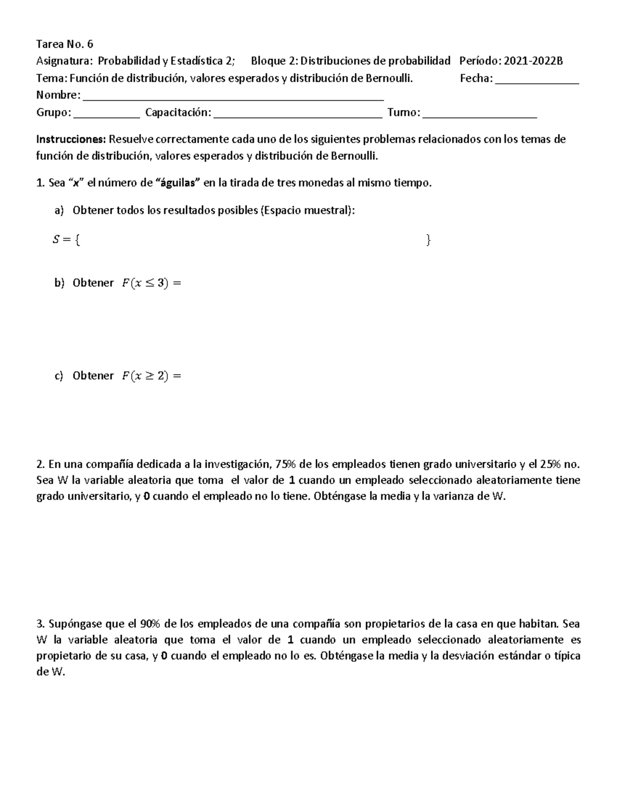 Tarea No.6 - Py E2 - 2021A - Tarea No. 6 Asignatura: Probabilidad Y ...