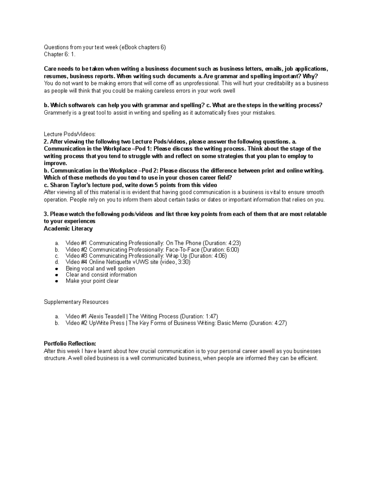 Week 1 lecture notes - Questions from your text week (eBook chapters 6 ...