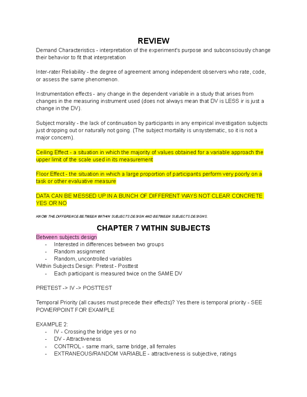 Notes for exam 2 - This is for Exam 2 in Experimental Psychology 215 ...