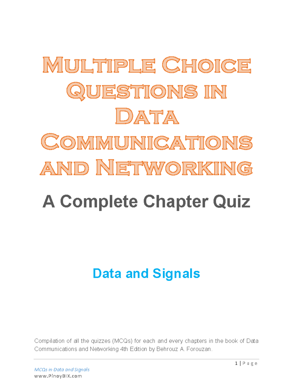 Data Communication MCQ - 3 - 1 | P A G E MCQs In Data And Signals A ...