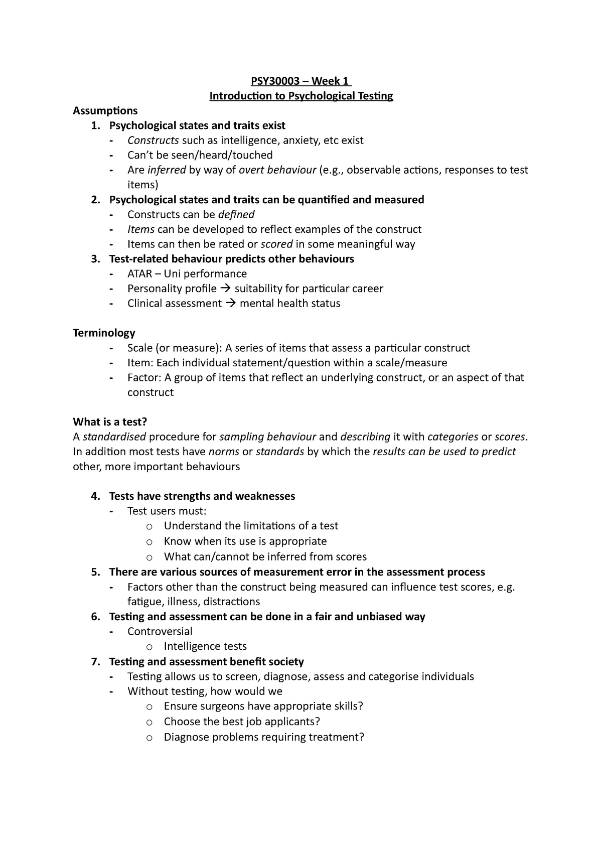 PSY30003 - Week 1 - Lecture notes 1 - PSY30003 – Week 1 Introduction to ...