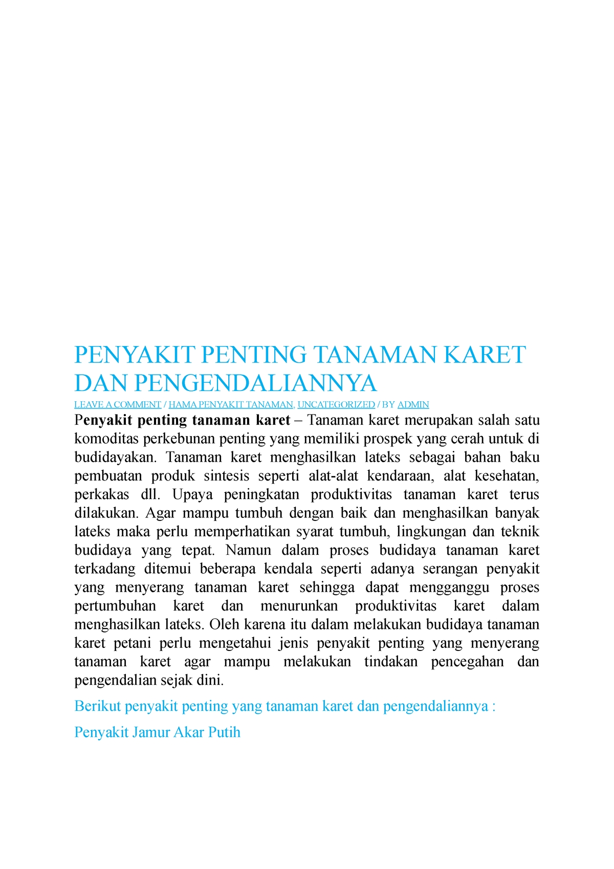 Penyakit Penting Tanaman Karet DAN Pengendaliannya - PENYAKIT PENTING ...