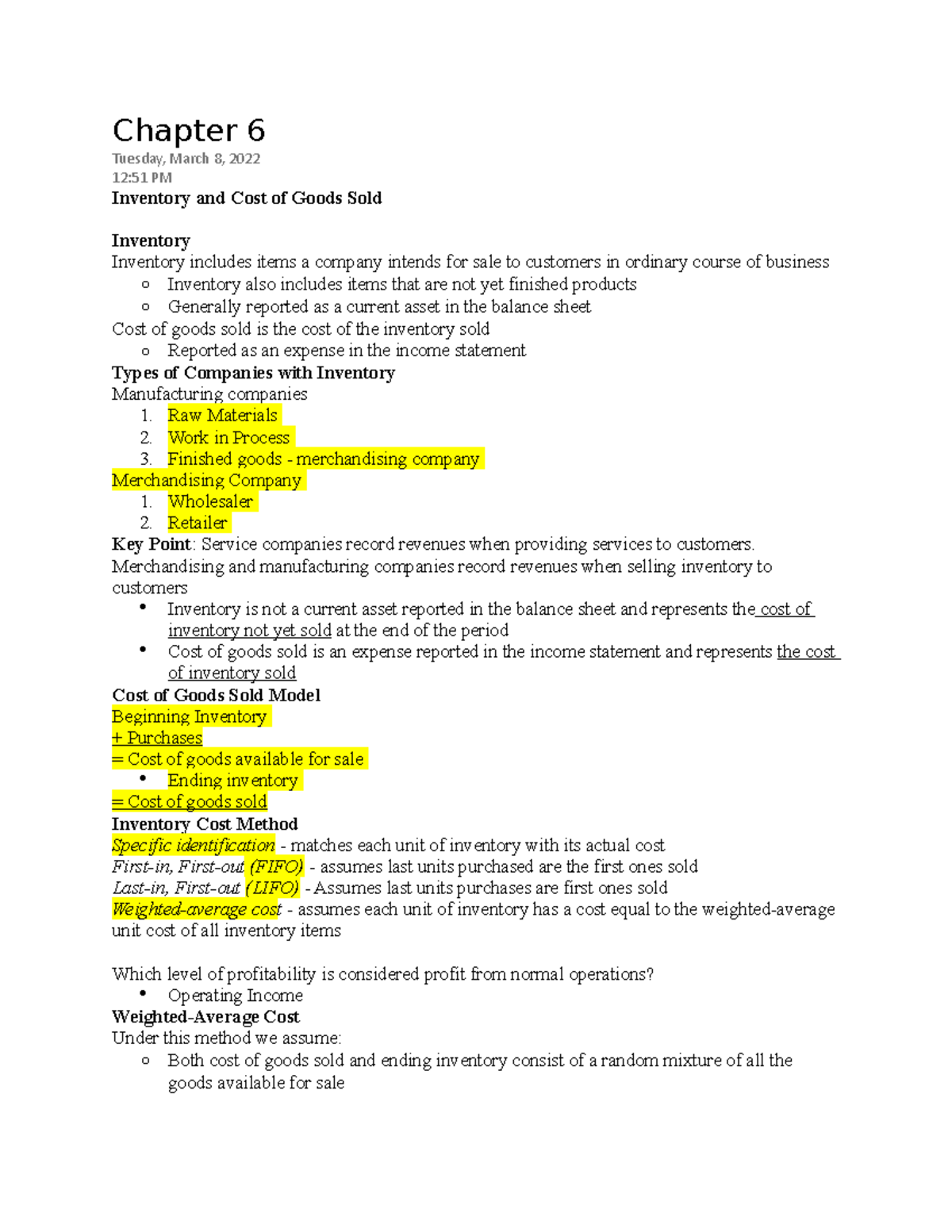 Accounting Chapter 6 - Chapter 6 Tuesday, March 8, 2022 12:51 PM ...