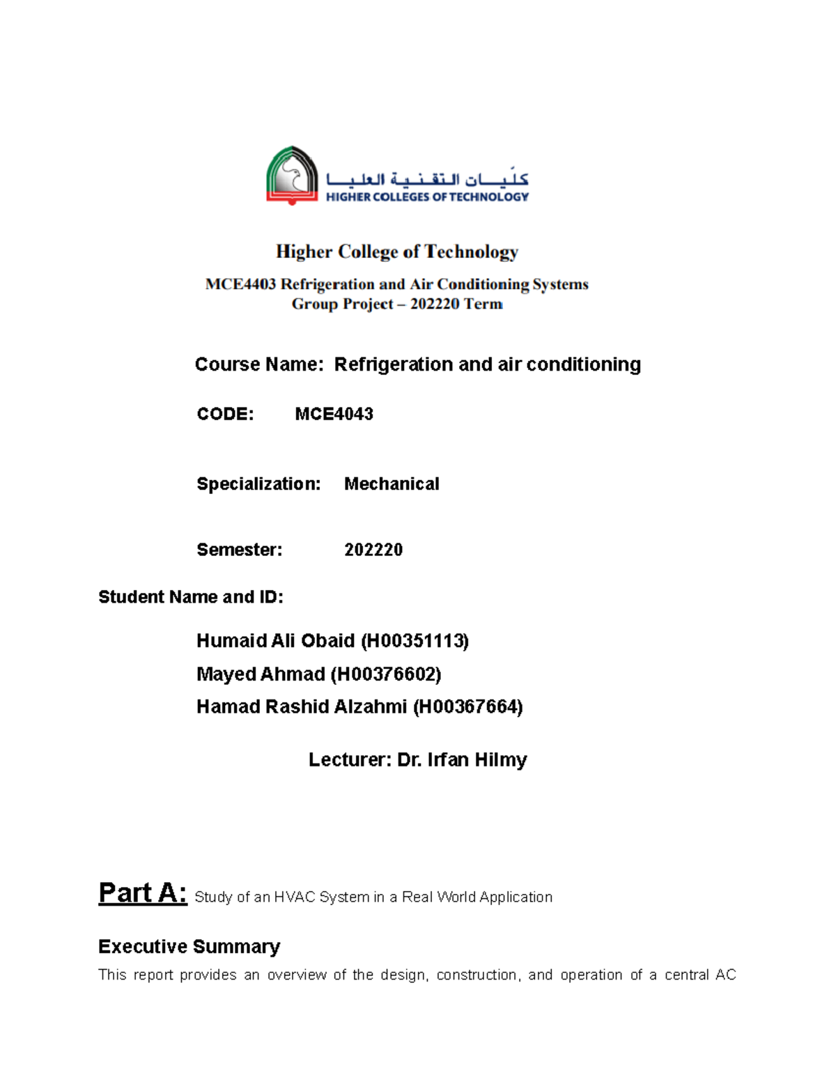 Refrigeration and air conditioningrevised Course Name Refrigeration