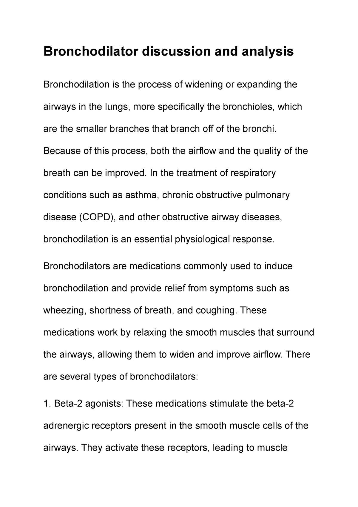 Bronchodilator discussion and analysis - Bronchodilator discussion and ...