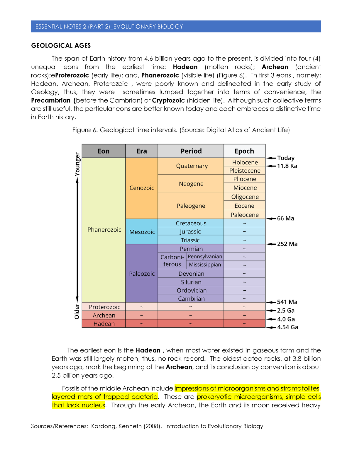 Essential Notes 2 Part 2 Evolutional Biology Geological Ages The Span Of Earth History From 