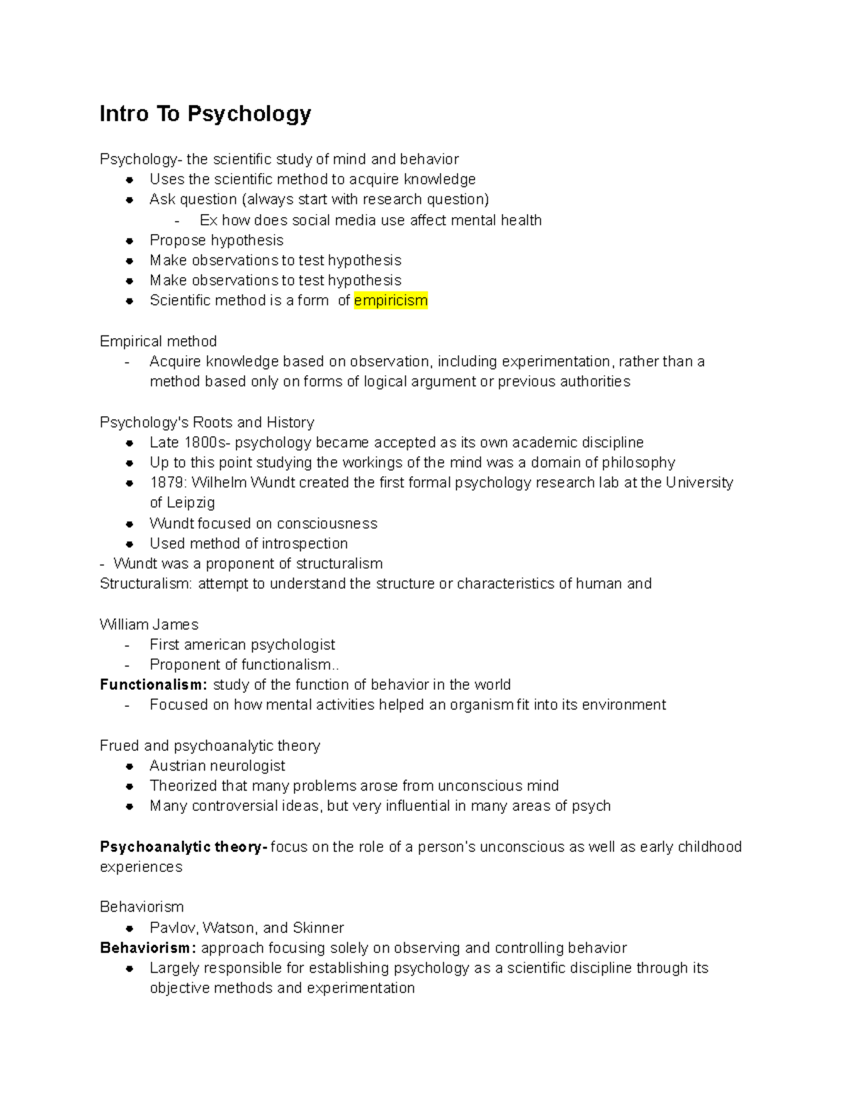 Psychology Chapter 1-3 - Intro To Psychology Psychology- The Scientific ...