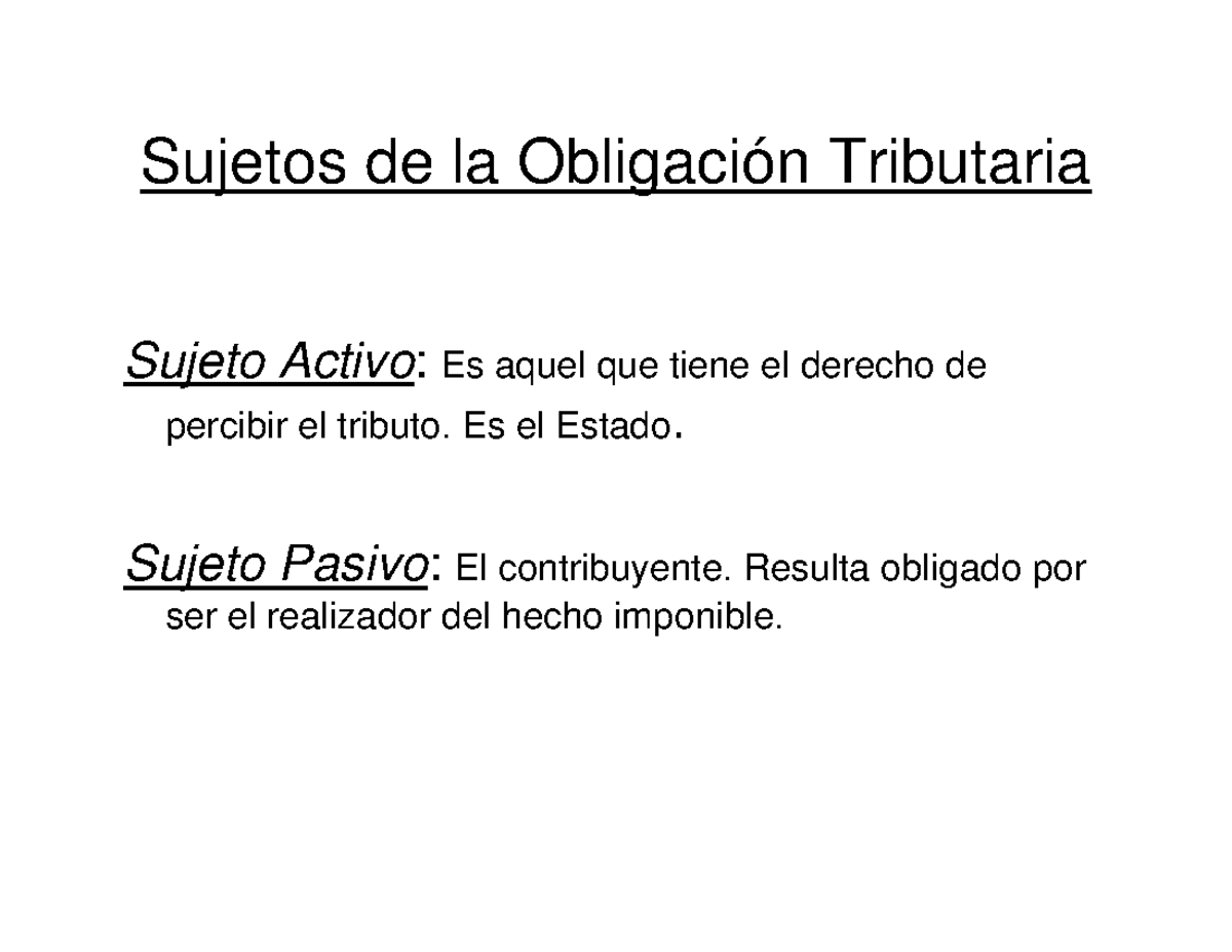 Sujetos de la Obligación Tributaria - Sujetos de la Obligación ...