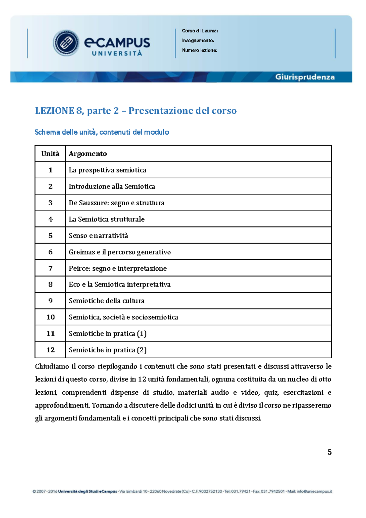 Conclusione s2 96 - sadasf - Insegnamento: Numero lezione: LEZIONE 8 ...