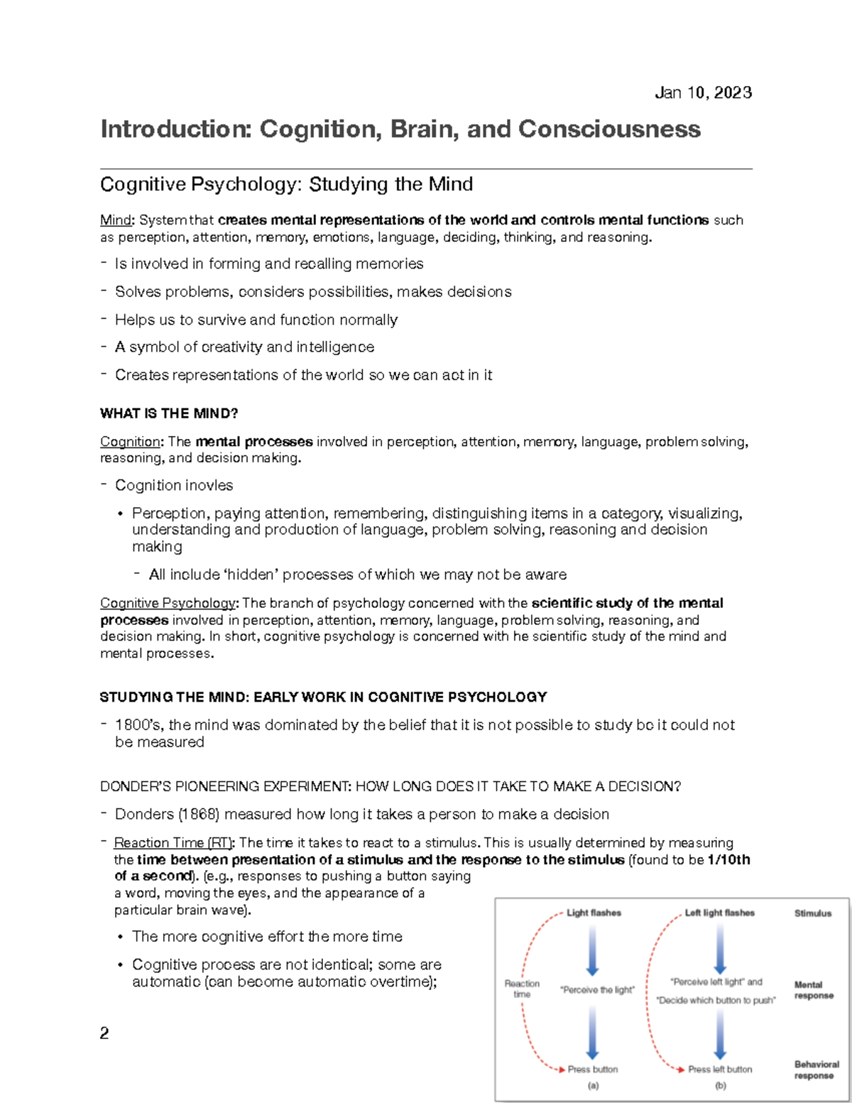 Intro-cognition, Brain, And Consciousness (1) (PSYC 3580 ...