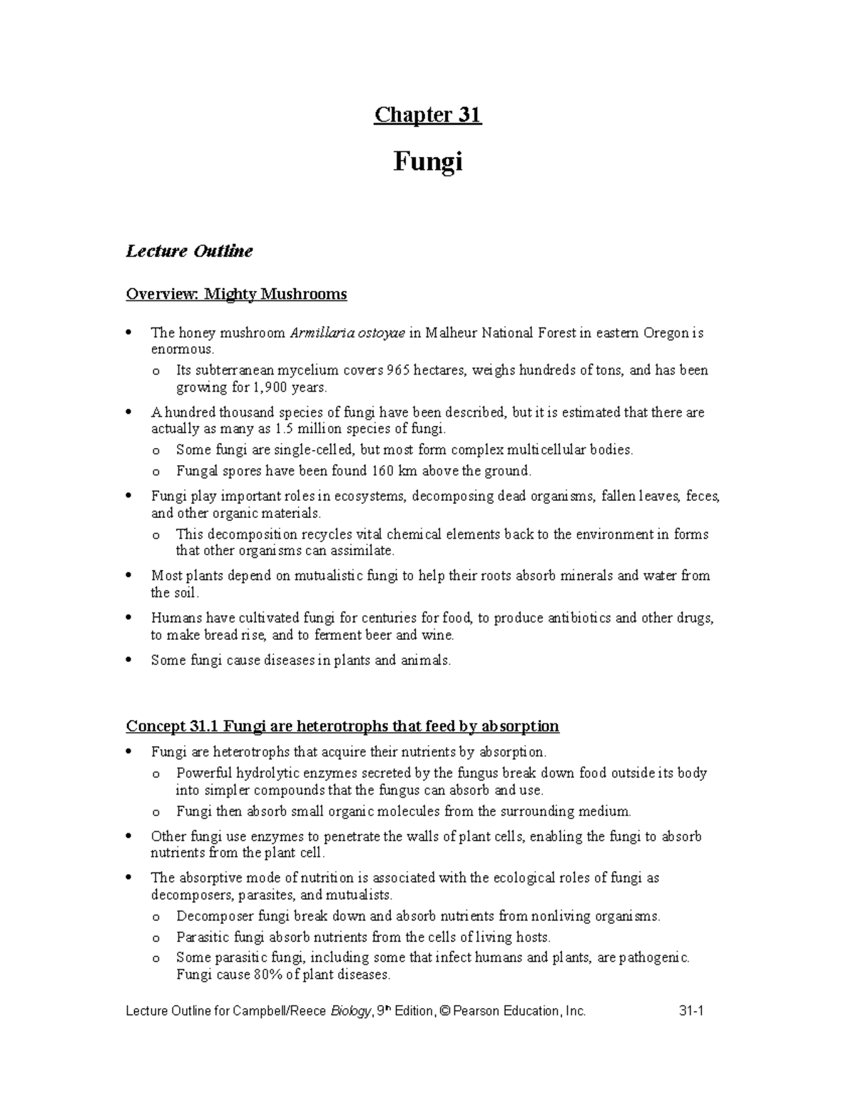 Chapter 31-Fungi-Campbell S Biology 9th - Chapter 31 Fungi Lecture ...